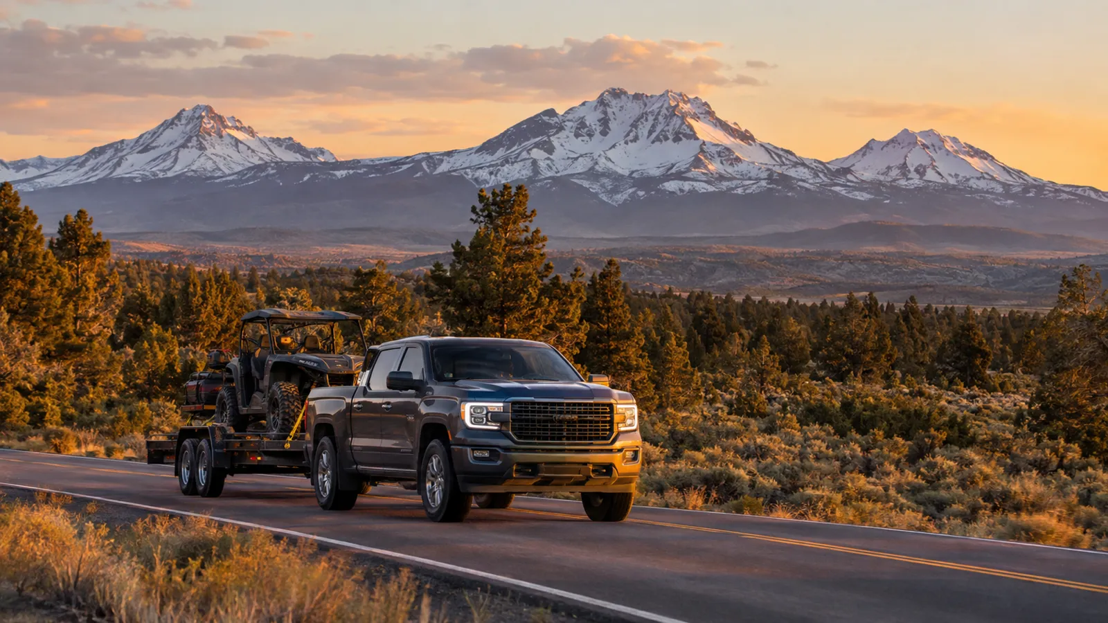 Pickup towing on a highway