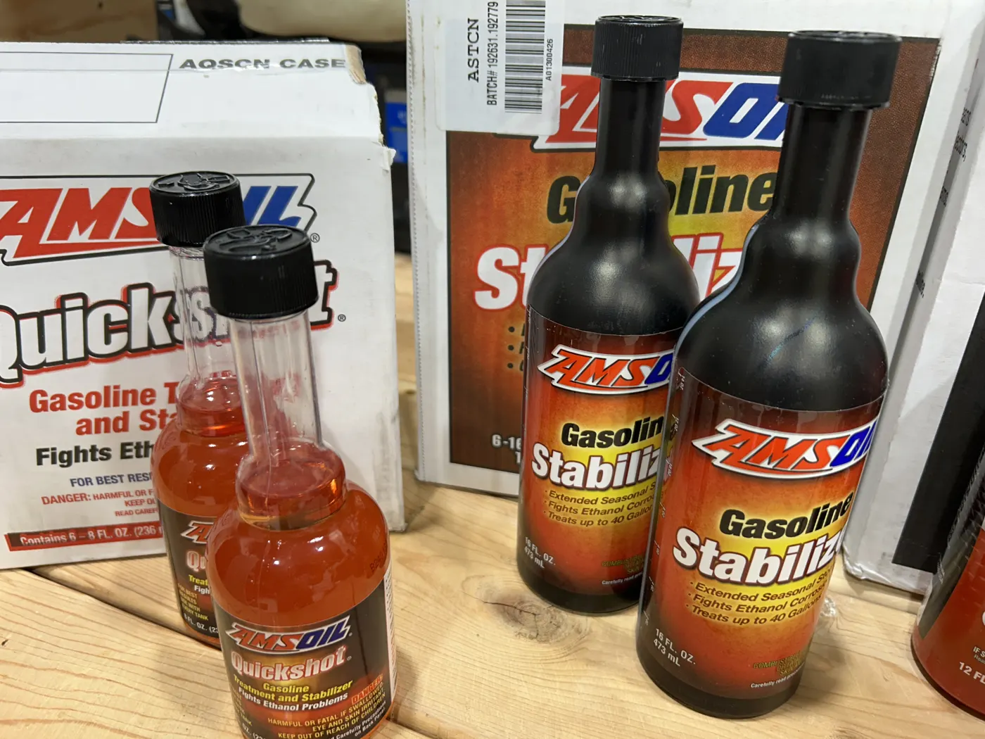 AMSOIL Gasoline Stabilizer bottles on the shelf